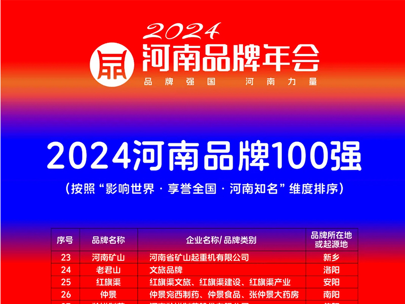 穩(wěn)居百強，行業(yè)引 領｜河南礦山榮登“河南品牌100強”榜單